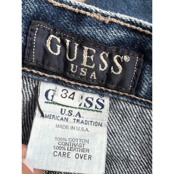 Vtg Guess USA Jeans Mens Size 34 x 33 Cotton w/ Leather Trim Piping - Picture 6 of 16